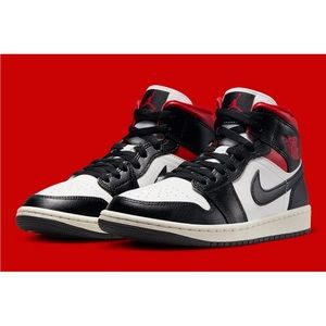 Nike Air Jordan 1 Mid White Black Red Panda Shoes-Women's